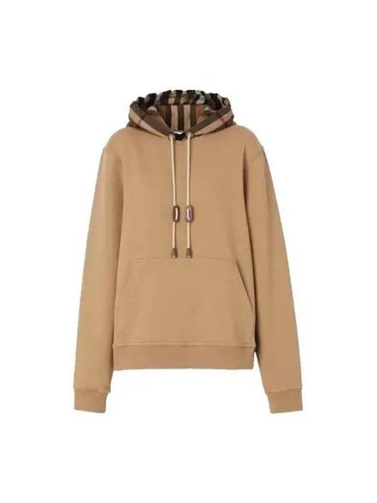 Check Cotton Oversized Hoodie Camel - BURBERRY - BALAAN 2