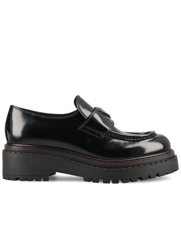 Logo Leather Loafers Black - PRADA - BALAAN 1