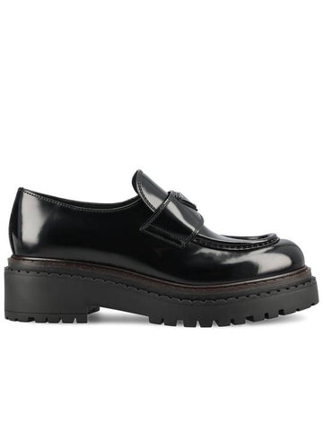 Logo Leather Loafers Black - PRADA - BALAAN 1