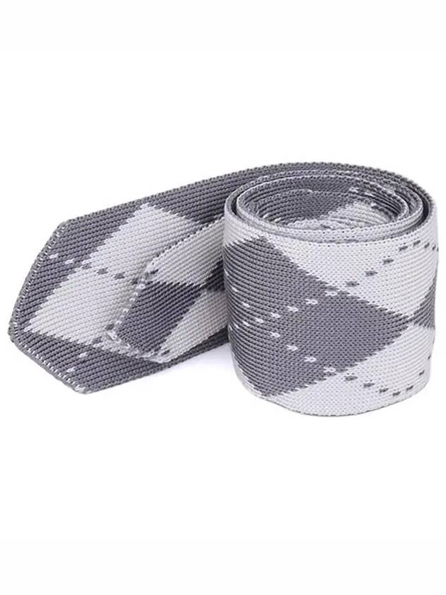 Men's Diagonal Stripe Knit Silk Jacquard Argyle Tie Light Gray - THOM BROWNE - BALAAN.