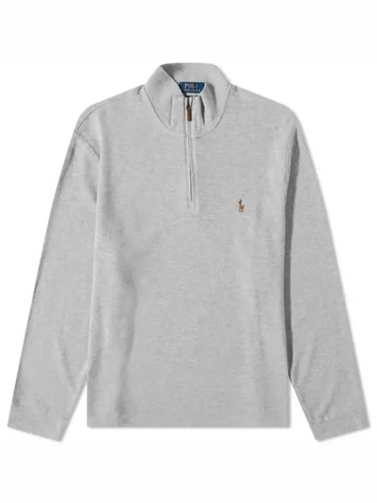 Embroidered Pony Logo Half Zip-Up Knit Top Grey - POLO RALPH LAUREN - BALAAN 2