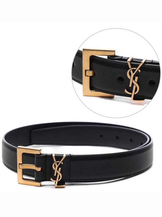 Monogram Buckle Leather Belt Black - SAINT LAURENT - BALAAN 2