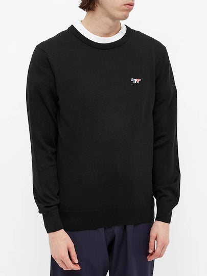 Tricolor Fox Patch Classic Round Neck Knit Top Black - MAISON KITSUNE - BALAAN 2