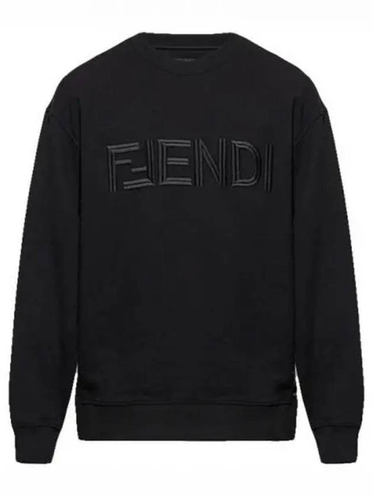 Embroidered Logo Crew Neck Sweatshirt Black - FENDI - BALAAN 2