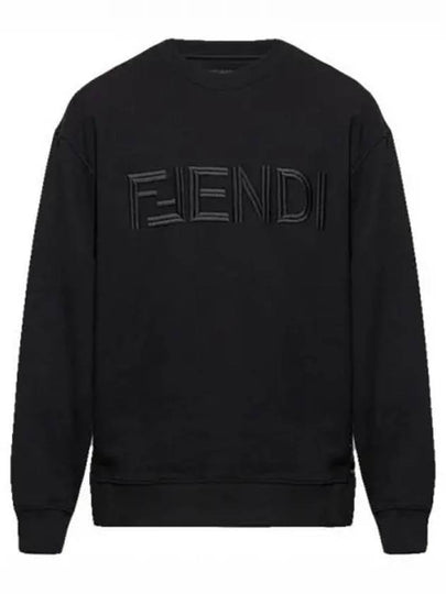 Embroidered Logo Crew Neck Sweatshirt Black - FENDI - BALAAN 2