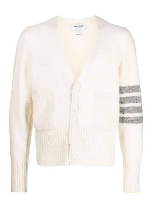 Men's Diagonal Mohair Tweed Cardigan White - THOM BROWNE - BALAAN 1