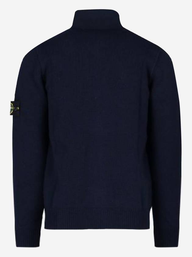 Men's Patch High Neck Lambswool Knit Cardigan Navy - STONE ISLAND - BALAAN 3