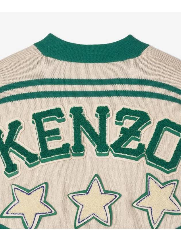 Varsity Merino Wool V-Neck Jumper Knit Top Green - KENZO - BALAAN 5