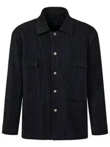 Collar color combination liner pleated work jacket black - MONPLISSE - BALAAN 1