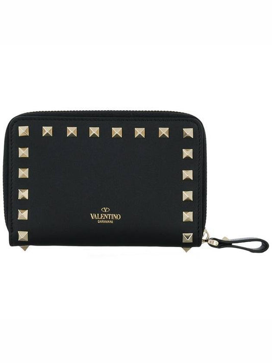 Rockstud Coin Zipper Halfwallet Black - VALENTINO - BALAAN.