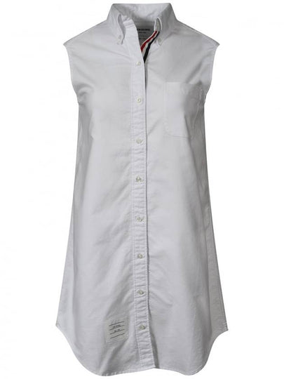 Women's Three Stripes Sleeveless Oxford Shirt Midi Dress White - THOM BROWNE - BALAAN 2