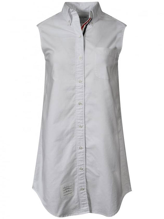 Women's Three Stripes Sleeveless Oxford Shirt Midi Dress White - THOM BROWNE - BALAAN.