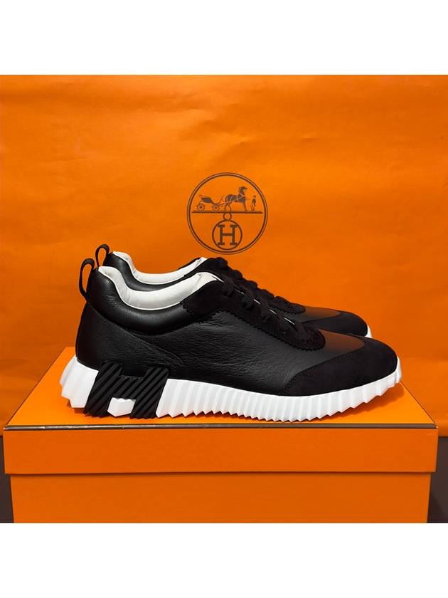 Men's Bouncing Sneakers Goatskin Black Leather H Black Logo - HERMES - BALAAN 2