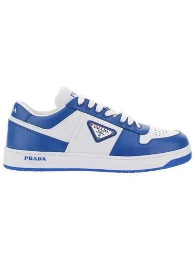 Men's Downtown Triangle Logo Leather Low Top Sneakers White Cobalt Blue - PRADA - BALAAN 1