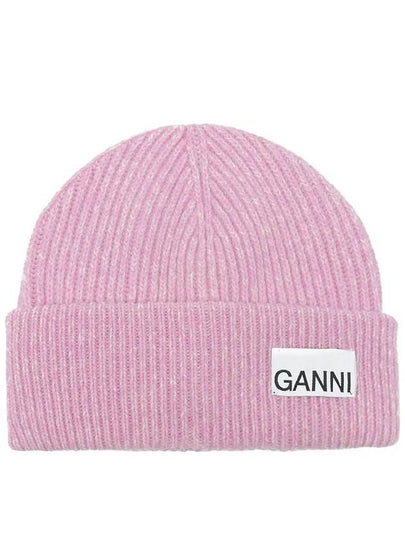 Rib Knit Wool Beanie Light Pink - GANNI - BALAAN 2