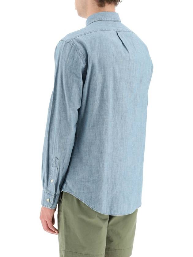 Men's Slim Fit Chambray Denim Long Sleeve Shirt Blue - POLO RALPH LAUREN - BALAAN 4