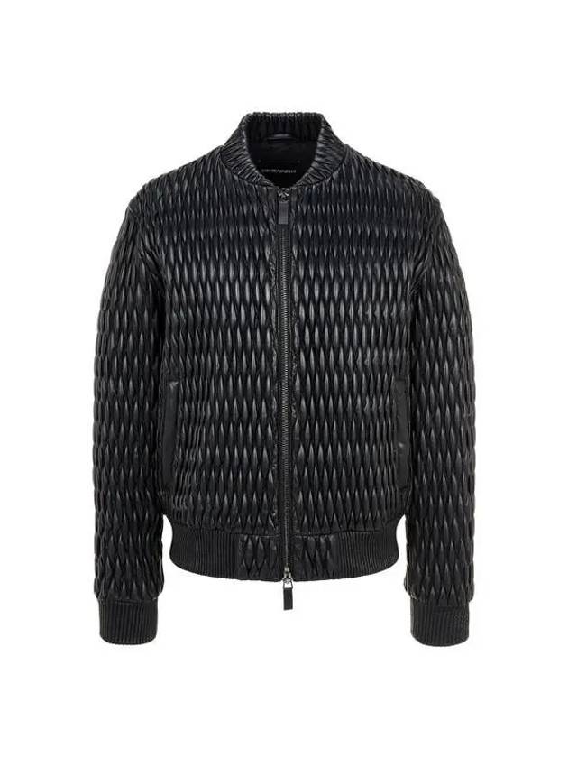 Minho PICK Men s Quilted Leather Zip up Bomber Jacket Black 271650 - EMPORIO ARMANI - BALAAN 1