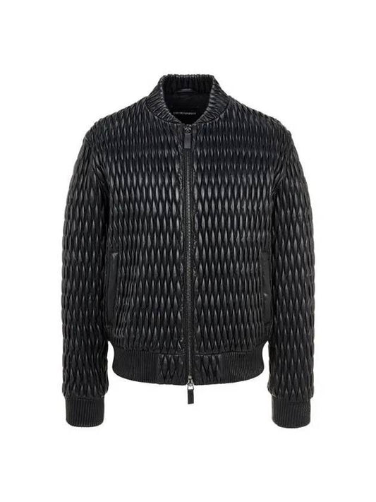 Minho PICK Men s Quilted Leather Zip up Bomber Jacket Black 271650 - EMPORIO ARMANI - BALAAN 1