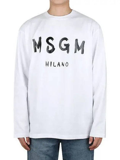 Milano Brushed Logo Long Sleeve T-Shirt White - MSGM - BALAAN 2