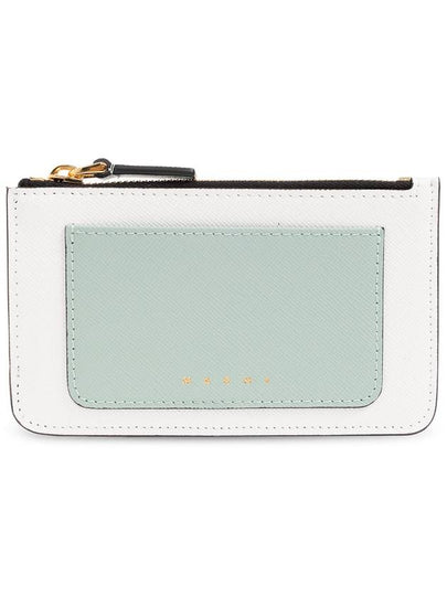 Saffiano Two-Tone Zipper Card Wallet Lime Stone Tea Green - MARNI - BALAAN 2