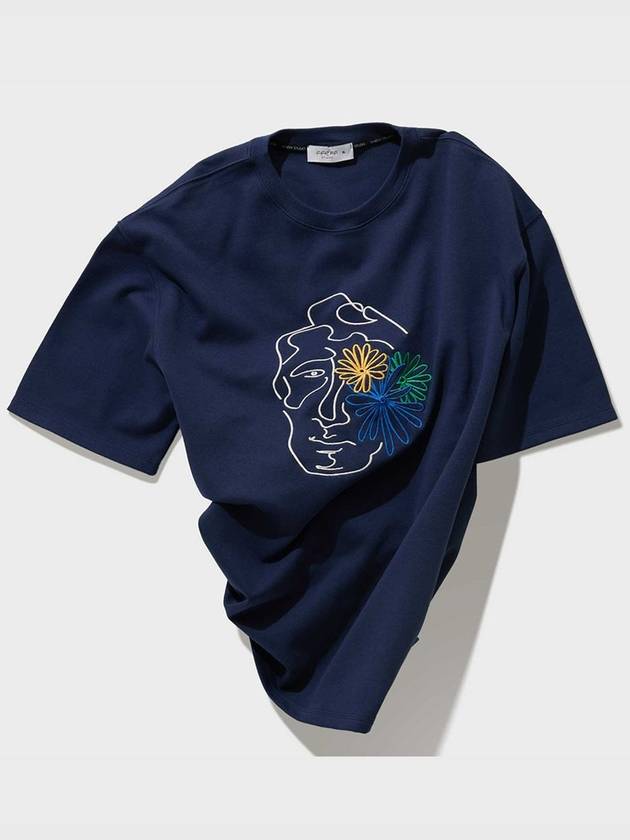 Face flower embroidery short sleeve t shirt navy - FFEFF STUDIO - BALAAN 3