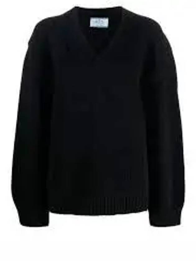 Wool Cashmere V-Neck Knit Top Black - PRADA - BALAAN 2