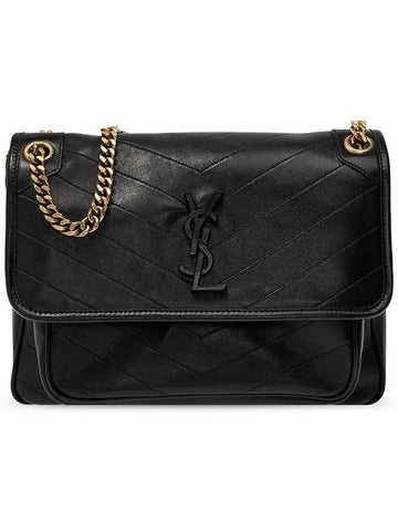 Nikki Medium Leather Shoulder Bag Black - SAINT LAURENT - BALAAN 1