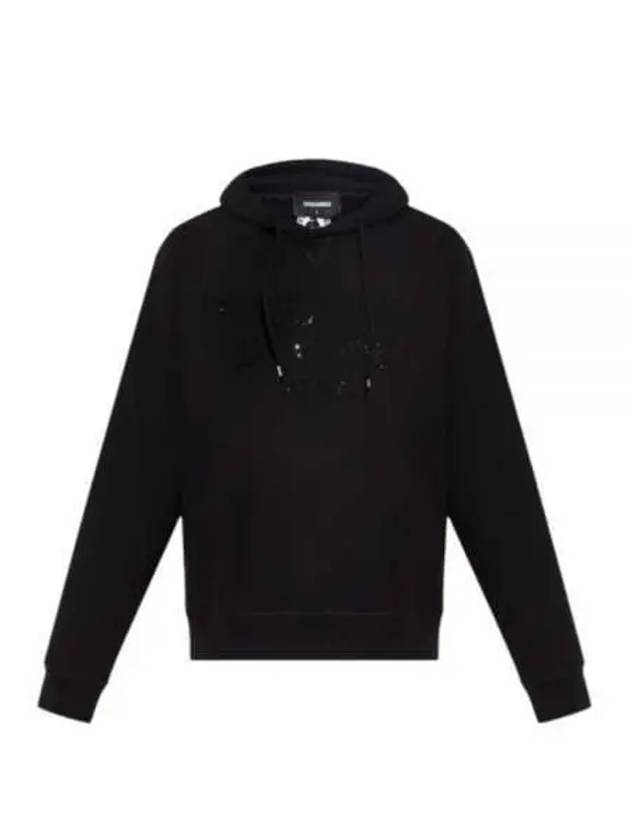 Rhinestone Embellished Cotton Hoodie Black - DSQUARED2 - BALAAN 2