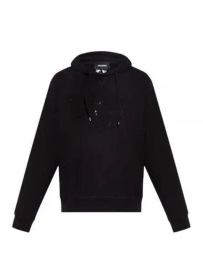 Rhinestone Embellished Cotton Hoodie Black - DSQUARED2 - BALAAN 2