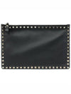 Rockstud leather clutch bag black - VALENTINO - BALAAN.