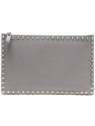 Rockstud Clutch Bag Grey - VALENTINO - BALAAN 2