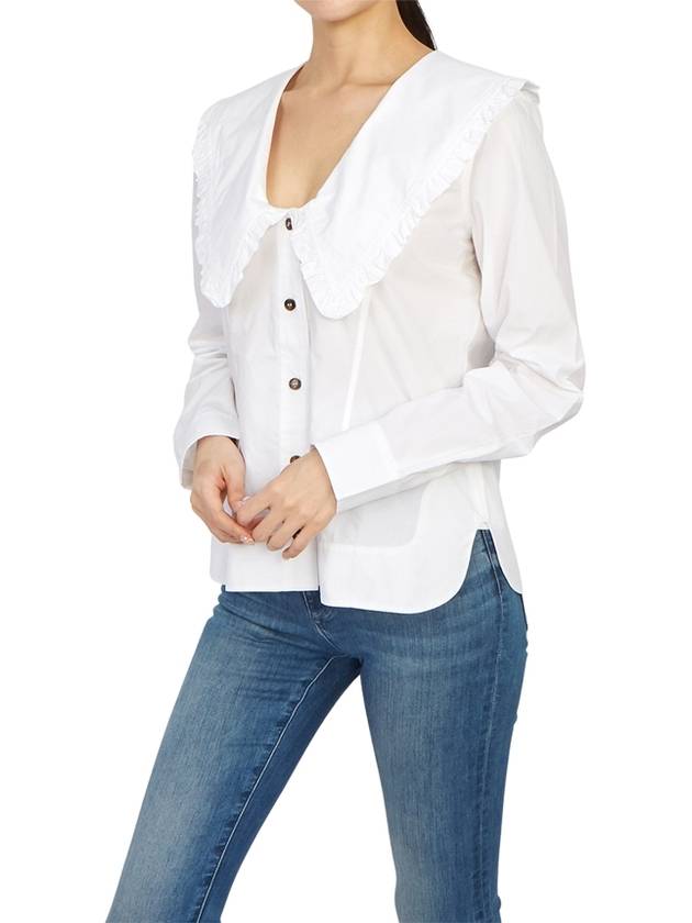 Women's Wide Collar Plunge Neck Cotton Shirt White - GANNI - BALAAN 8