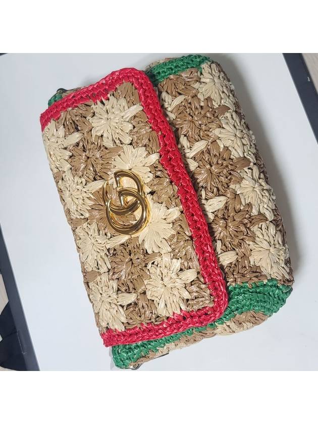 Marmont raffia flower small shoulder bag - GUCCI - BALAAN 8