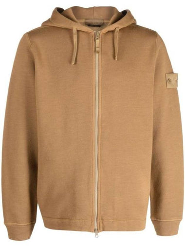 Ghost Piece Cotton Wool Fleece Zip Up Hoodie Brown - STONE ISLAND - BALAAN 1