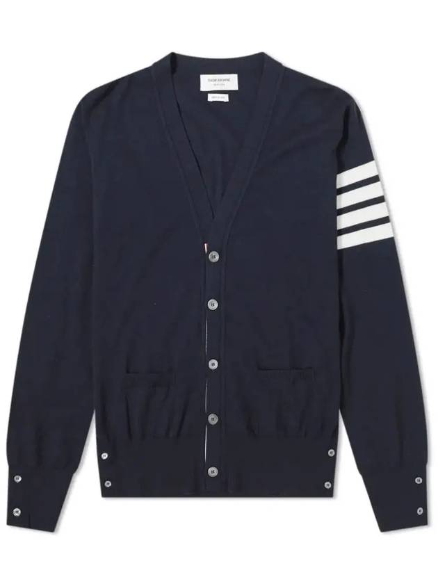 Men's Sustainable Classic Diagonal Wool Cardigan Navy - THOM BROWNE - BALAAN 4