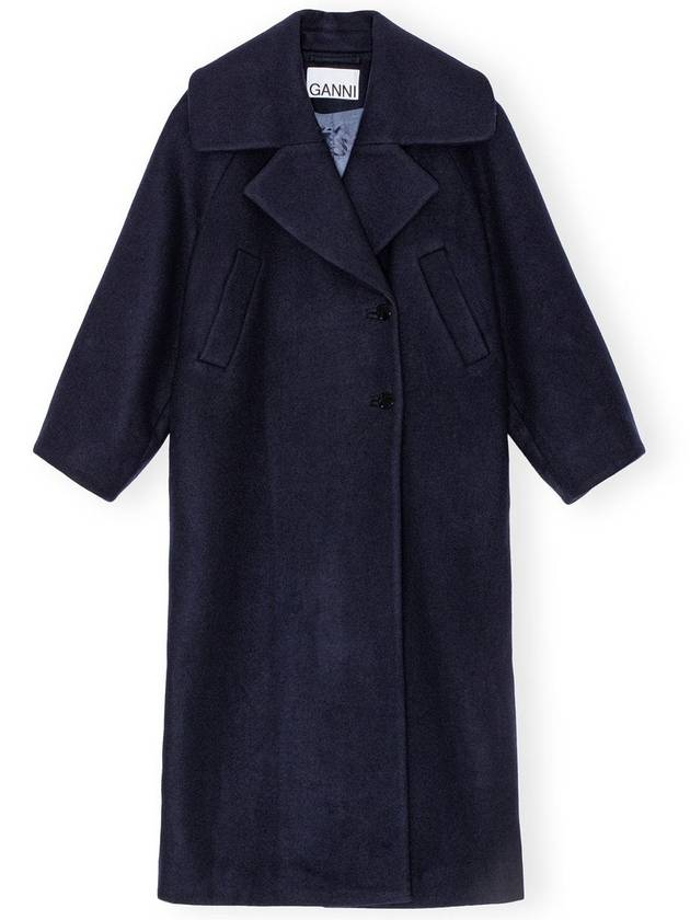 Dark Blue Wool Coat Navy F9573 - GANNI - BALAAN 1