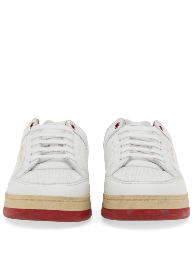 Crack Lace Up Calf Leather Low Top Sneakers White Red - SAINT LAURENT - BALAAN 12