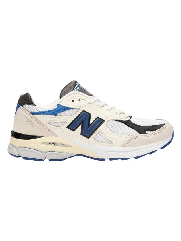 990 V3 Leather Low Top Sneakers Blue White - NEW BALANCE - BALAAN 1