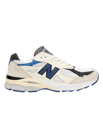 990 V3 Leather Low Top Sneakers Blue White - NEW BALANCE - BALAAN 1