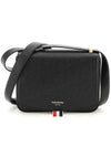 Logo Detail Pebble Grain Leather Saddle Shoulder Bag Black - THOM BROWNE - BALAAN 1