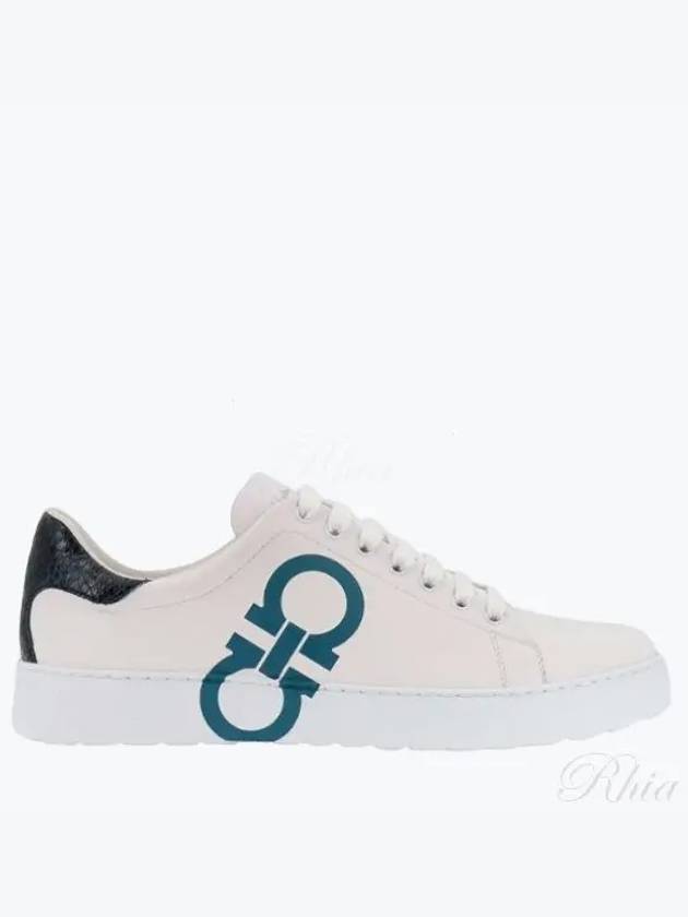 Number Gancini Low Top Sneakers White Mediterranean Blue - SALVATORE FERRAGAMO - BALAAN 2