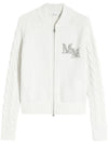 Women's Crystal Logo Wool Cashmere Zip-Up Cardigan White - MAX MARA - BALAAN 1