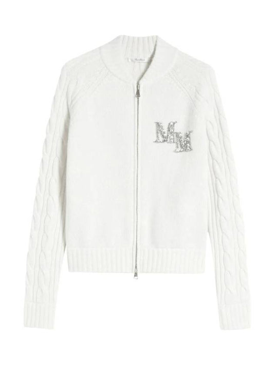 Women's Armanda Wool Cashmere Zip-up Cardigan White - MAX MARA - BALAAN.