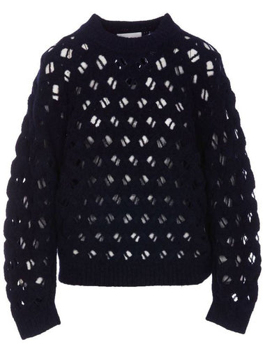 'Aurelia' Blue Crewneck Swerater In Perforated Wool Blend Woman - ISABEL MARANT ETOILE - BALAAN 1