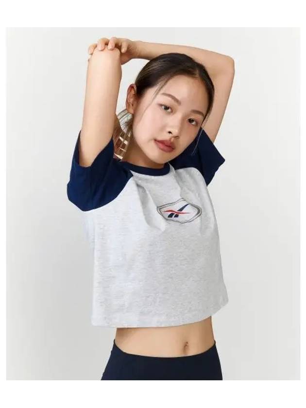 Semi crop color combination t shirt women s gray navy - REEBOK - BALAAN 1