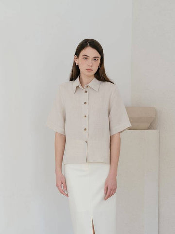 Linen Basic Shirt Beige - YOUNESS - BALAAN 1