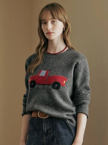 Red car illustration round neck knit - MAXZA - BALAAN 1