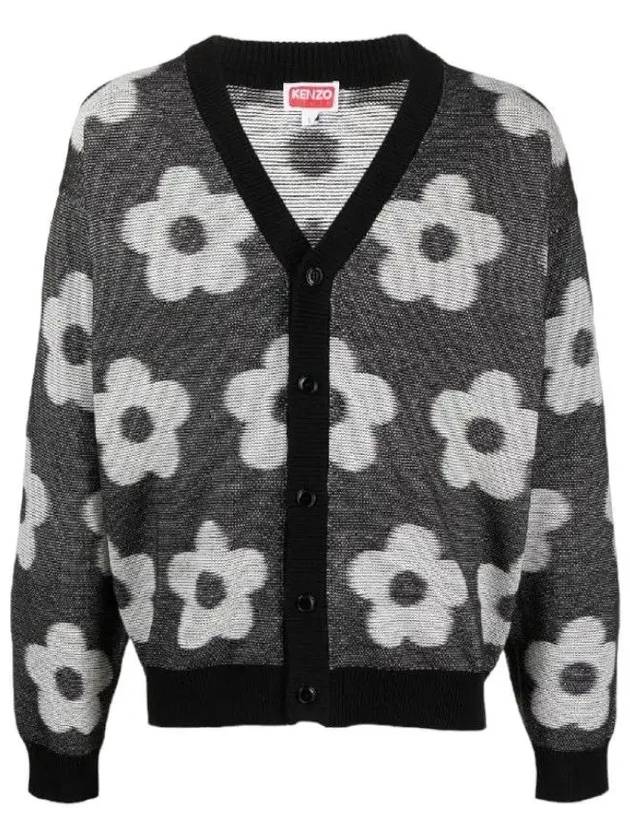 Flower Spot Cotton Cardigan Black - KENZO - BALAAN 3