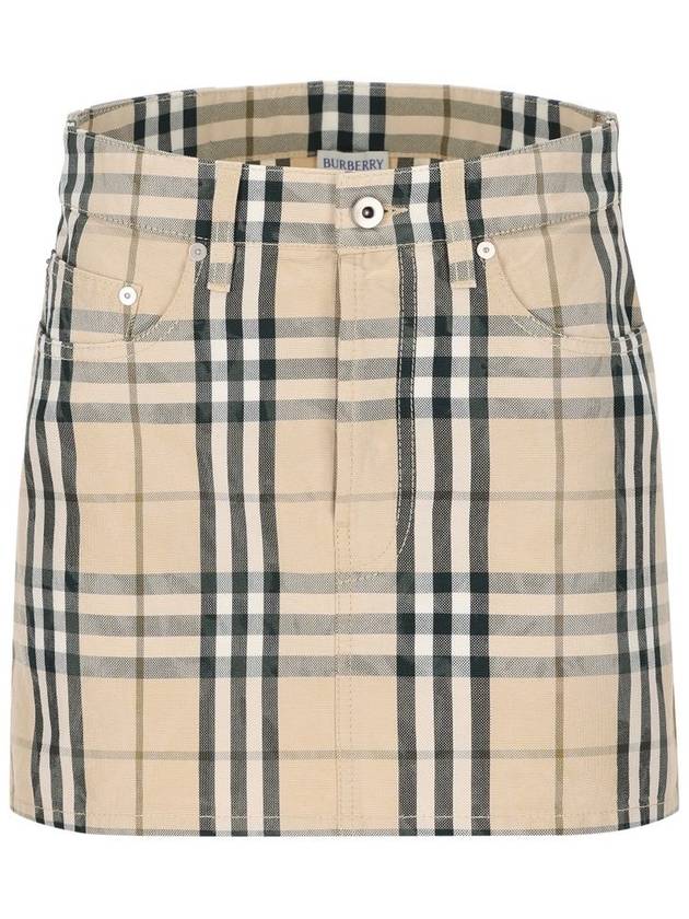 Check Denim Mini H-Line Skirt Grain - BURBERRY - BALAAN 1