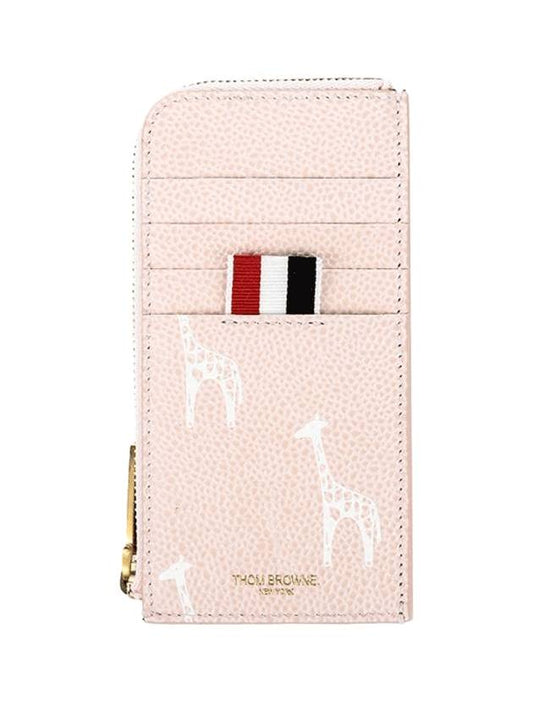 Three Stripe Tab Zipper Card Wallet Pink - THOM BROWNE - BALAAN 1